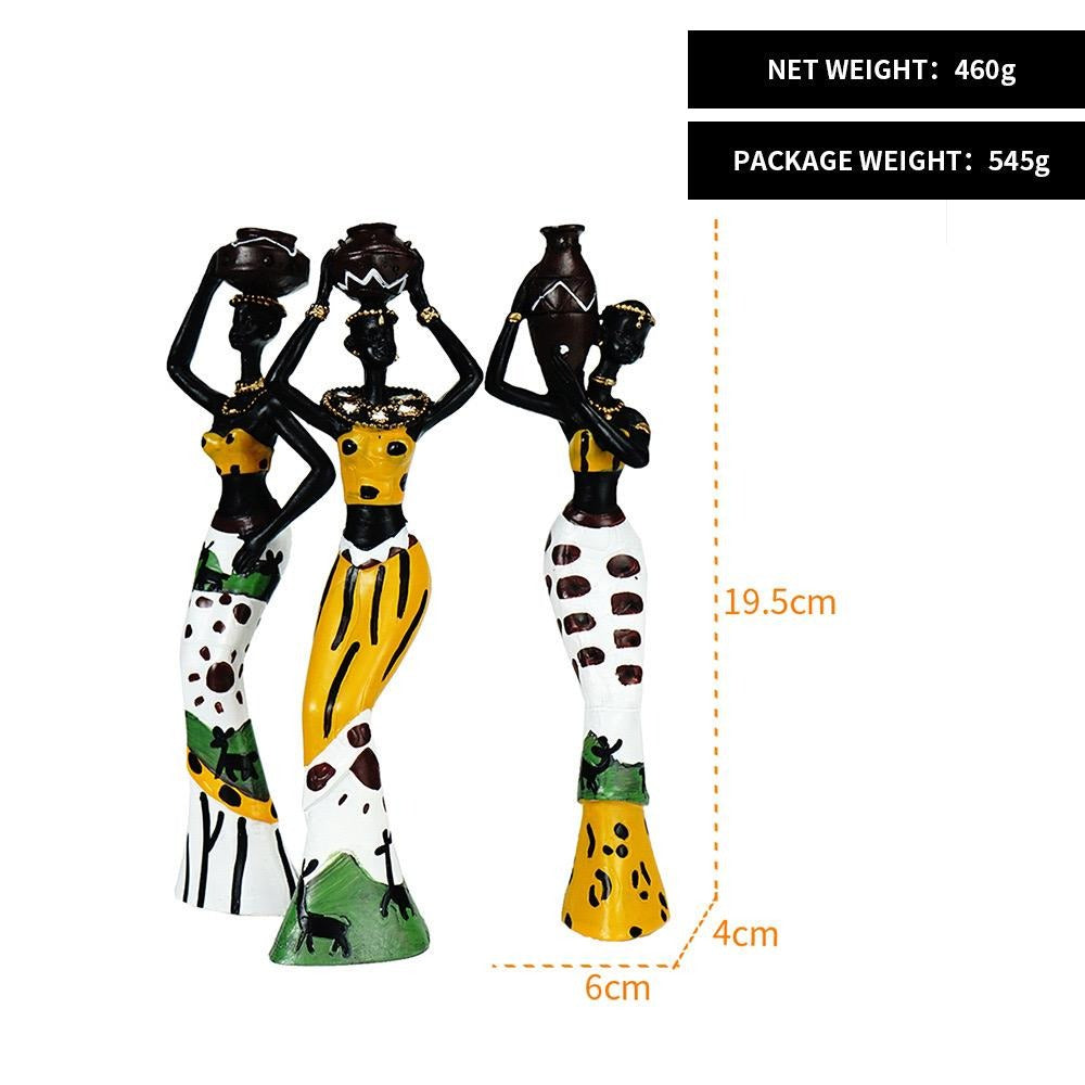 Heimdekor-Bastelset aus Kunstharz, 3-teilig, afrikanische Damenfigur, Statuen, dekorative Sammlerstücke | RRW001
