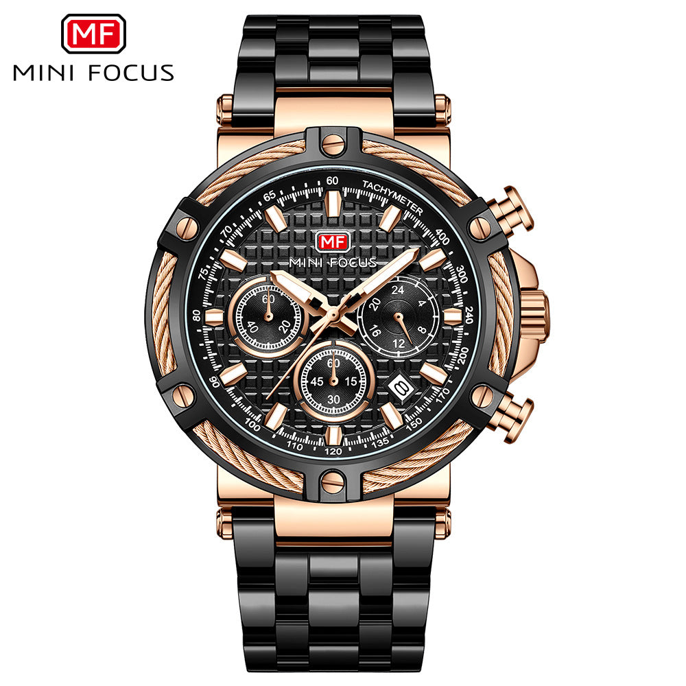 Herren Analog Edelstahl Quarzuhr Mini Focus Chronograph Leuchtuhr | MF047