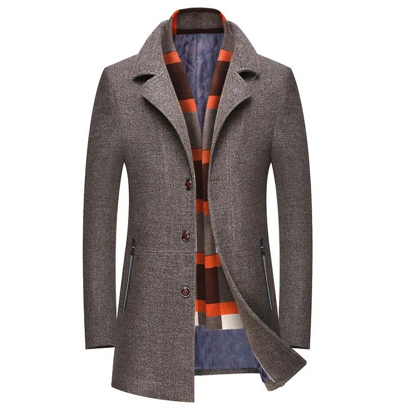 Herren Business Wolljacke Umlegekragen Slim Fit Warm Mittellanger Trenchcoat