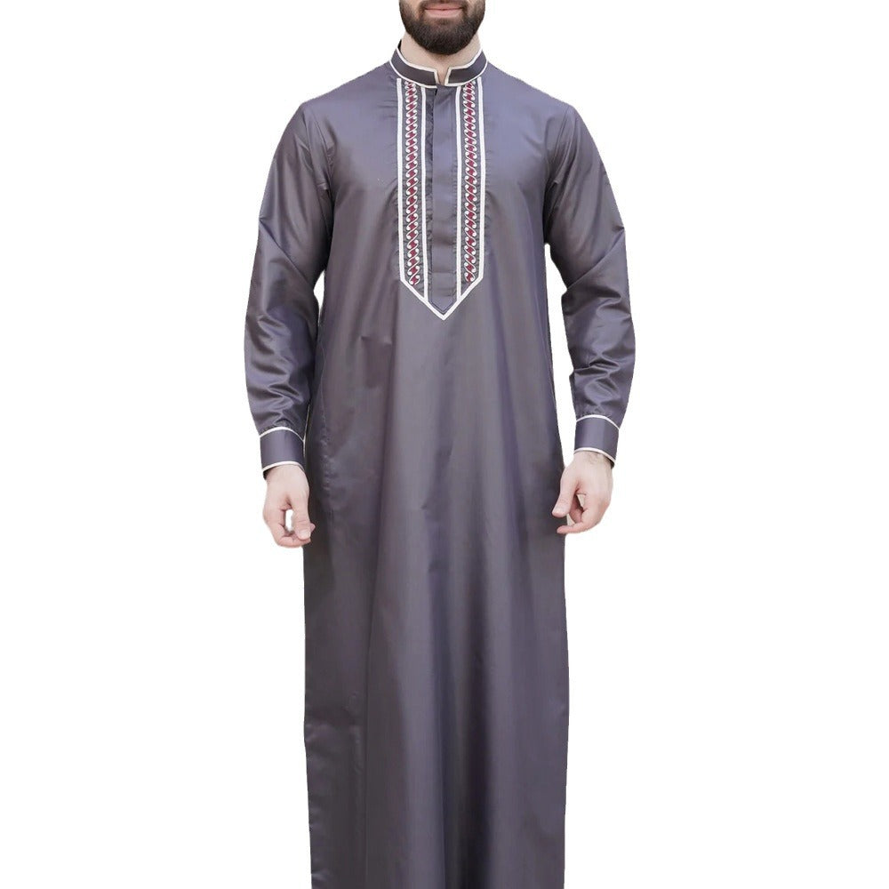 Arabische Robe für Herren, langärmlig, bestickt, Ethno-Stil, mit Stehkragen | 25017