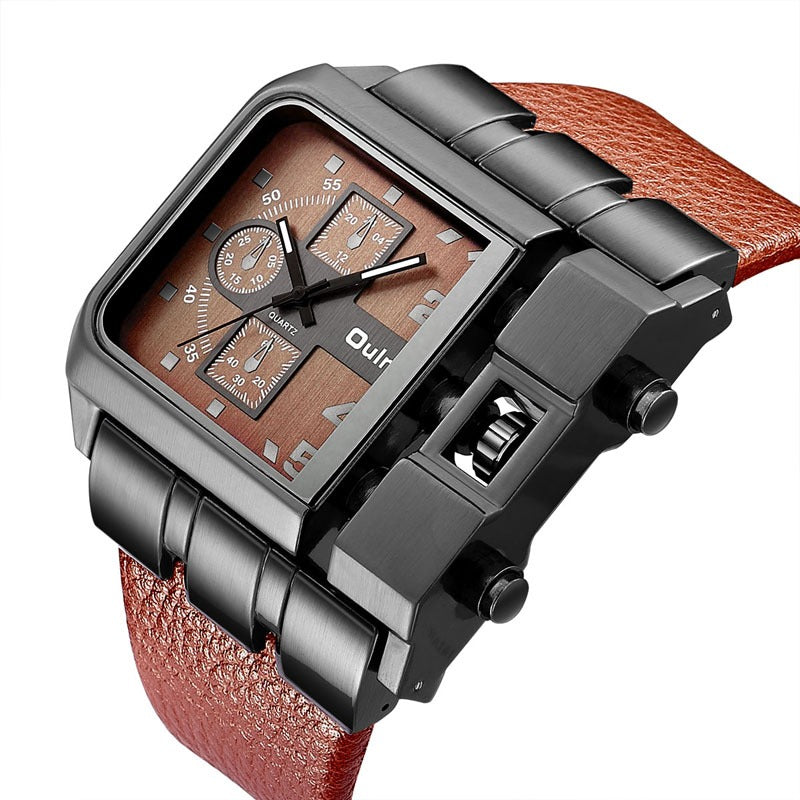 Herrenarmbanduhr Militär Armee Quadratisch Großes Zifferblatt Uhr Sport Lederarmband Quarzuhr | 3364