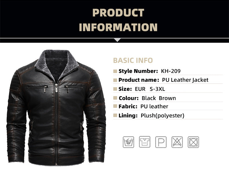 Winterlederjacke aus Europa und den USA, verdicktes Kunstpelz, Plüsch, Wärme, Retro-Simulation, Lederstrukturjacke | KH-209