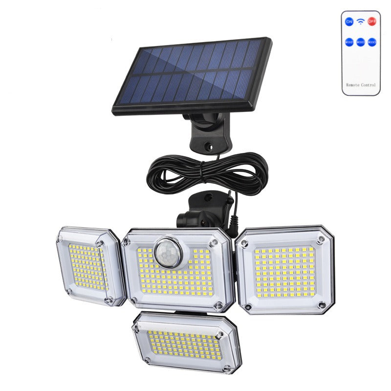 Solar-LED-Wandleuchten für den Außenbereich, geteiltes Licht mit Bewegungsmelder, 4 Köpfe, 3 Modi, Solarlampe |