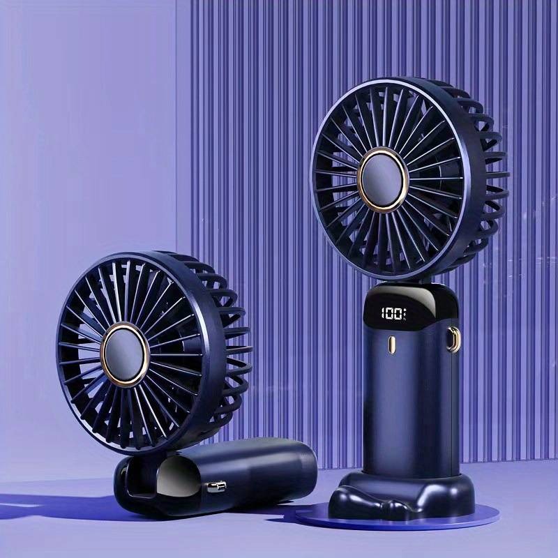 Tragbarer Mini-Ventilator, Handventilator, wiederaufladbar über USB mit 5 Geschwindigkeiten, 90° faltbarer Mini-Ventilator mit LED-Anzeige, Mini-Ventilator für den Außenbereich im Büro | S12
