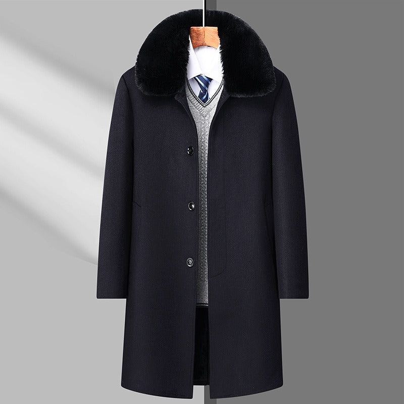 Herren Casual Business Einreihiger Langer Peacoat Mantel Winter Wollmäntel Pelzkragen Trenchcoat | DY9802