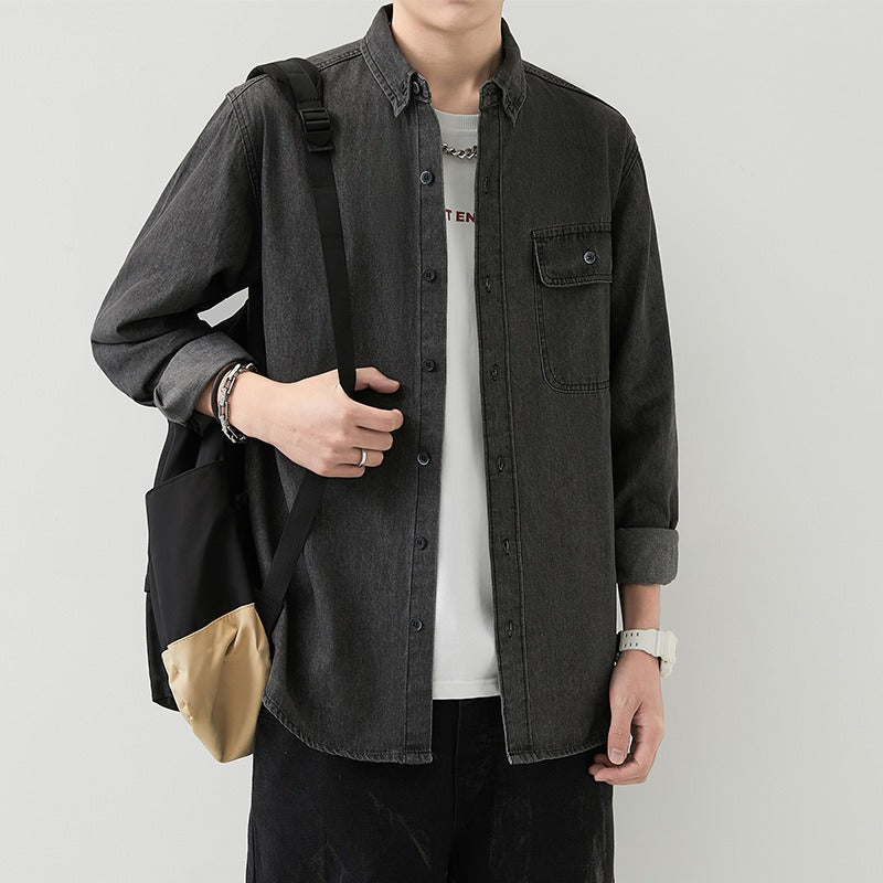 Herren Slim Fit Denim Langarmhemd Trendy Style Casual Arbeitsjacke Hemd | MT8003