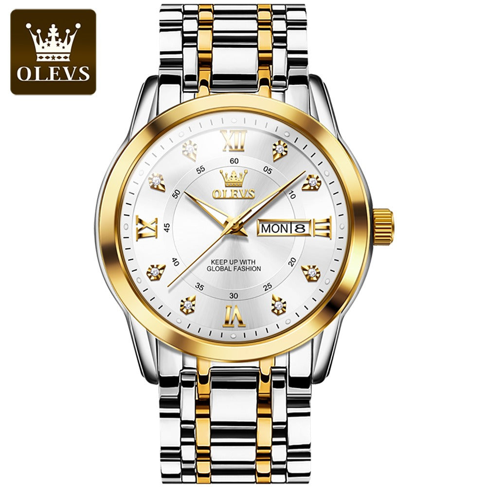 Luxuriöse Edelstahl-Quarzuhr für Herren, hochwertige Freizeit- und Business-Armbanduhr in Gold | 5513