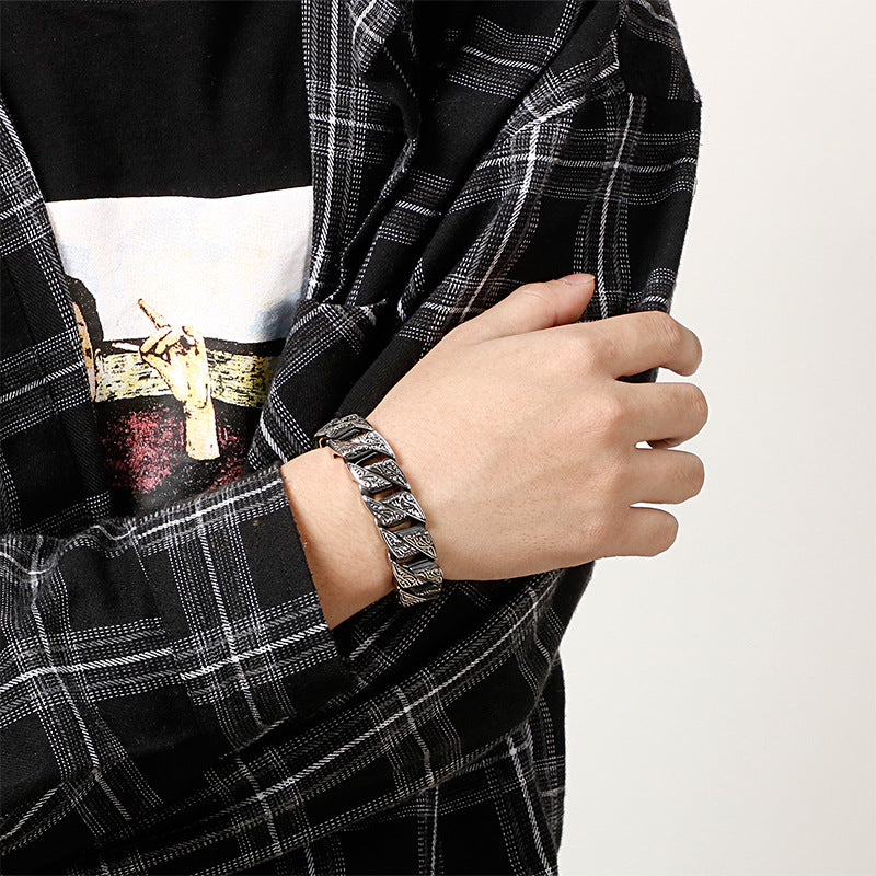 Herren Retro Titan Stahl Armband – Punk Rock Stil mit Schnappverschluss | KB123641-BDJX