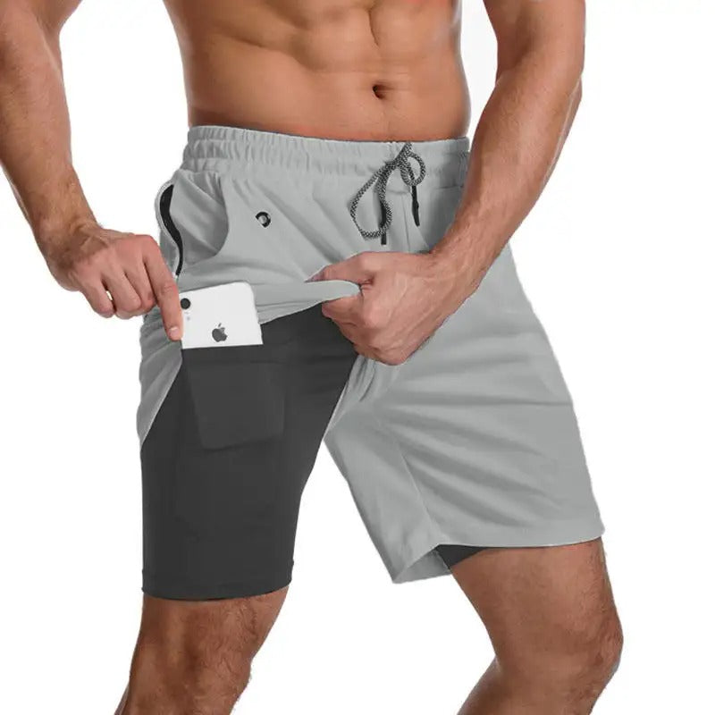 Zweilagige Sportshorts für Herren, schnelltrocknend, leicht dehnbar, Trainingshose | DK-871