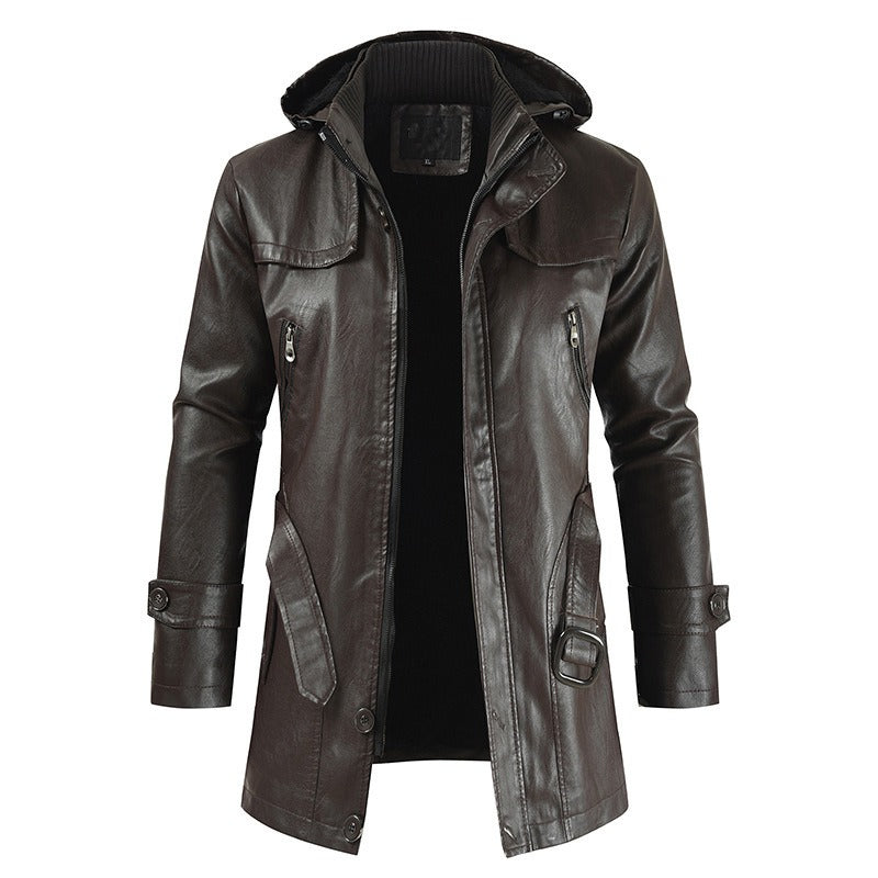 Herren-Lederjacke in mittlerer Länge, Jugend-Windjacke aus PU-Leder | XT1045