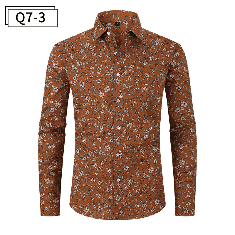 Herrenhemd mit klassischem Blumenmuster und Knopfleiste | Q7