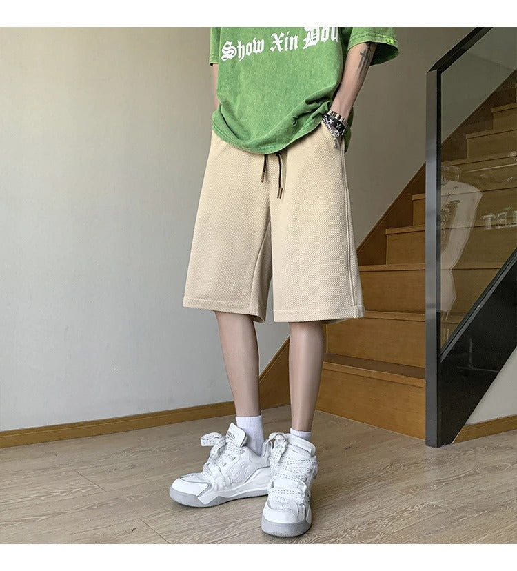 Leichte Lounge-Shorts aus Waffelstrick für Herren – Locker sitzende, schnelltrocknende Sportshorts mit Kordelzug in der Taille für den Sommer | DK34