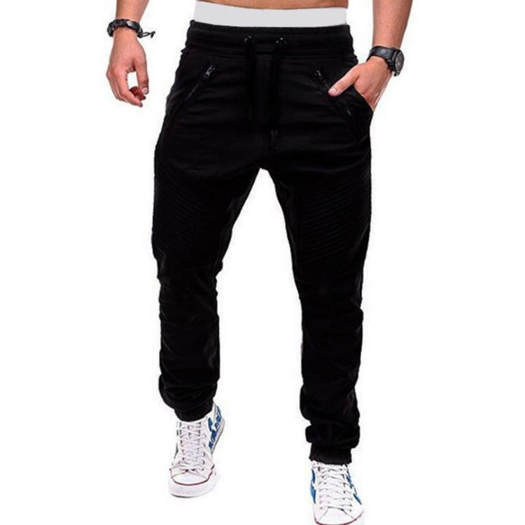 Herren Jogginghose mit Kordelzug, einfarbig, Reißverschlusstasche, Outdoor-Sport-Bleistifthose | 8812