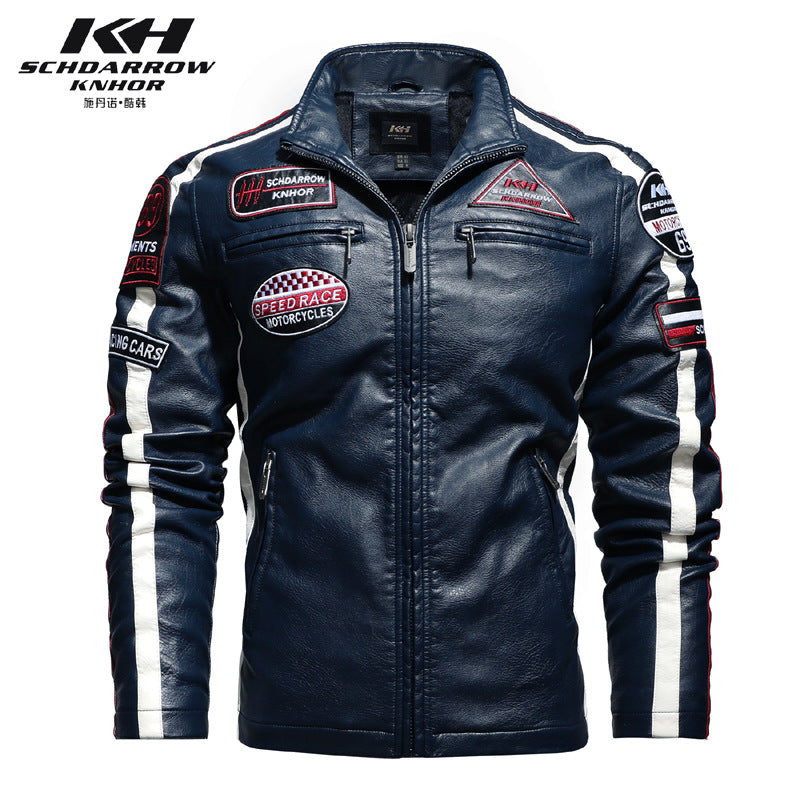 Herren PU Jacke Stehkragen Multi Pocket Pullover Blazer Kunstlederjacke | KH-188