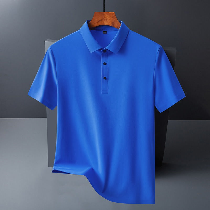Herren Sommer Nahtloses T-Shirt Aus Eisseide Einfarbig Kurzarm Lässiges Stretch-Poloshirt | Y678
