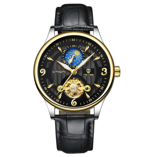 Herren-Automatikuhr aus Leder, mechanisch, Tourbillon, wasserdicht, Freizeituhr | T820b