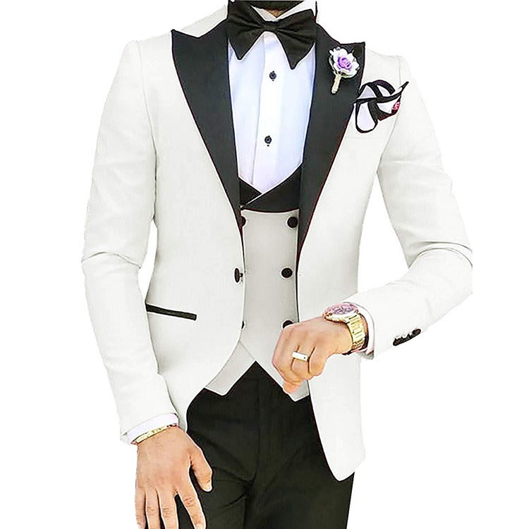 3-teiliger Slim Fit Herrenanzug Bräutigam Formelle Party Abschlussball & Hochzeit Smoking Blazer Jacke Hose & Weste