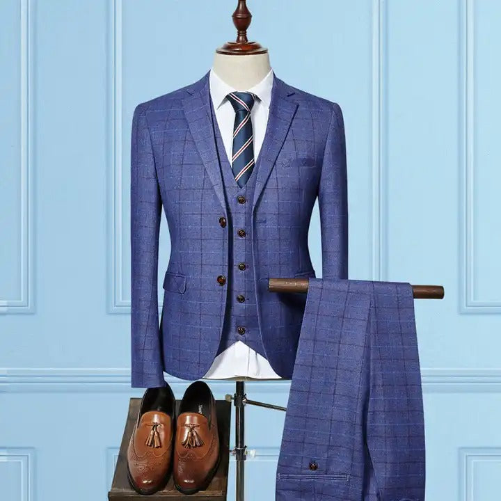 Formeller 3-teiliger Anzug im Retro-Karo-Tweed, einreihig, Slim Fit, Blazer, Weste und Hose, Business, Hochzeits- und Partykleid | 307
