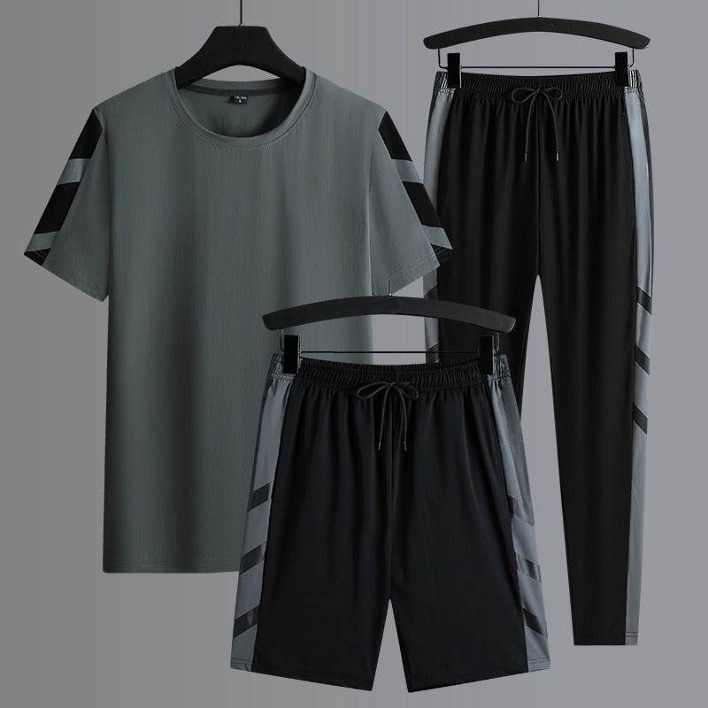 Herren-Set Kleidung 3-teilig T-Shirt Kurzarm Einfarbig Sommer-Sets | 1083