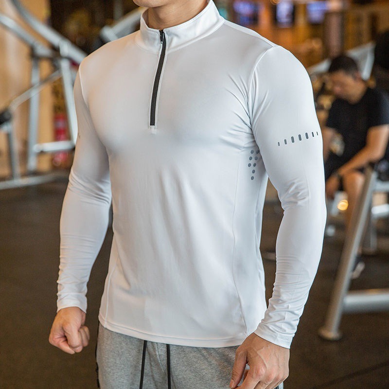 Schnelltrocknendes Herren-Lauf-T-Shirt, atmungsaktiv, langärmelig, für Fitnessstudio, Fitness, Sport, Radfahren, Reißverschluss-Shirt | P37
