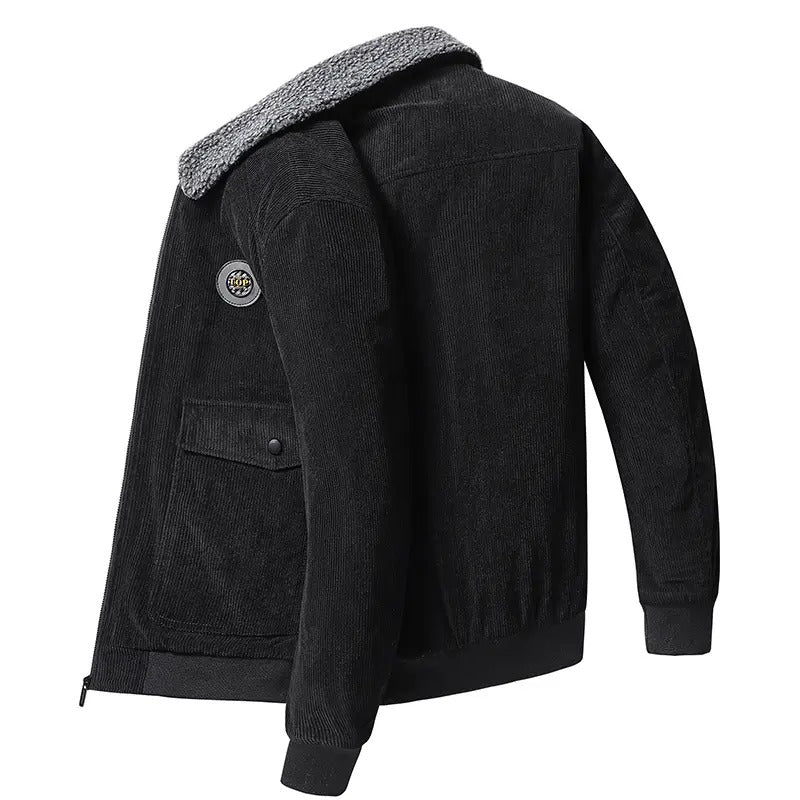 Herren-Chenille-Cordmantel in Übergröße, lässige einreihige Letterman-Jacke | 212