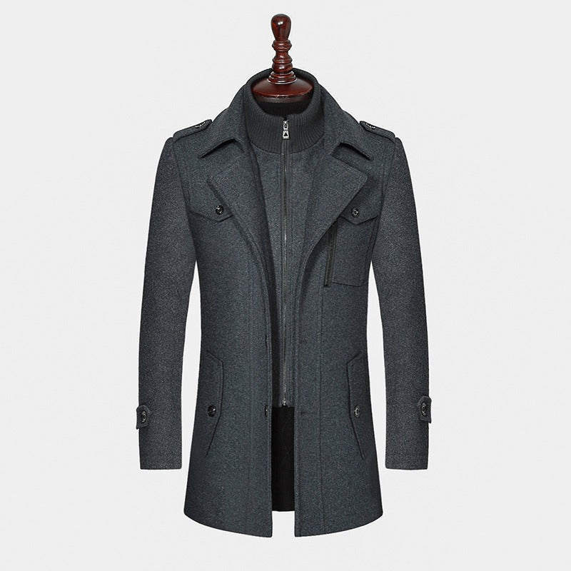 Herren Doppelkragen Wollmantel Warm Plus Size Langer Mantel Winddichter Trenchcoat | 1004