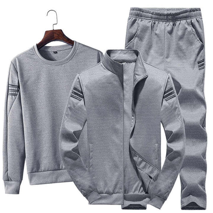 Herren Herbst Winter Langarm Pullover Sweatshirt Reißverschluss Jacke & Hose Set Lässiger Sportanzug Trend 3-teiliges Set (Hemd+Jacke+Hose) | T928