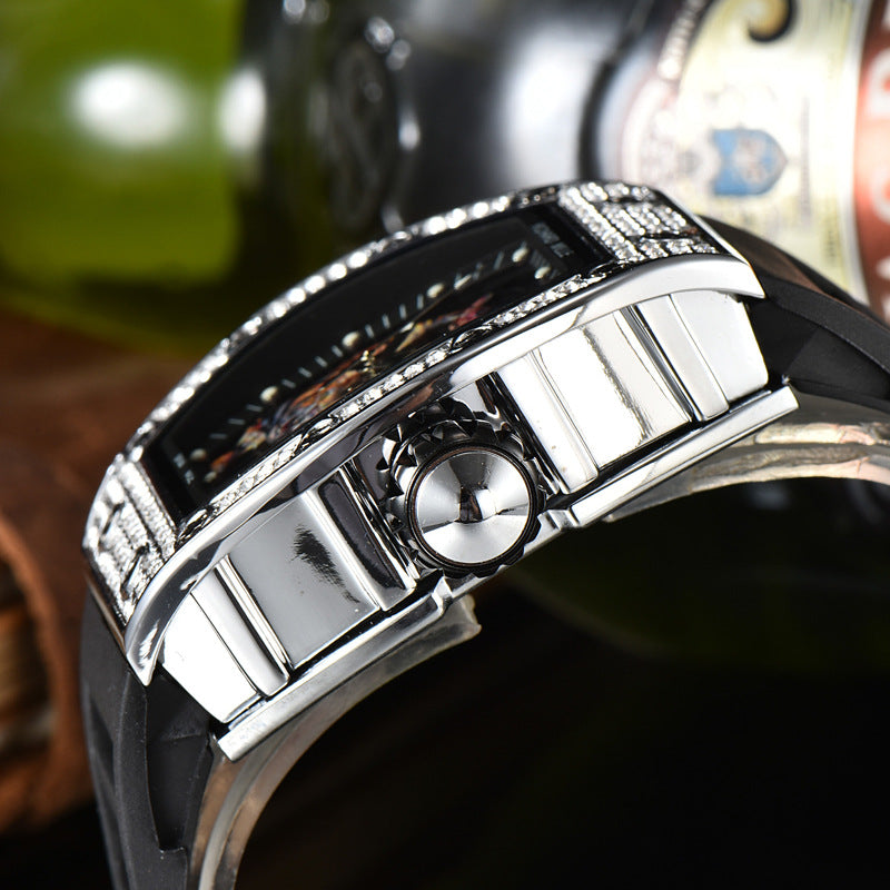 Herren Top RM Luxusuhr Leuchtendes Drachentiger Diamantmuster Automatische Gummiuhr | 9924LH
