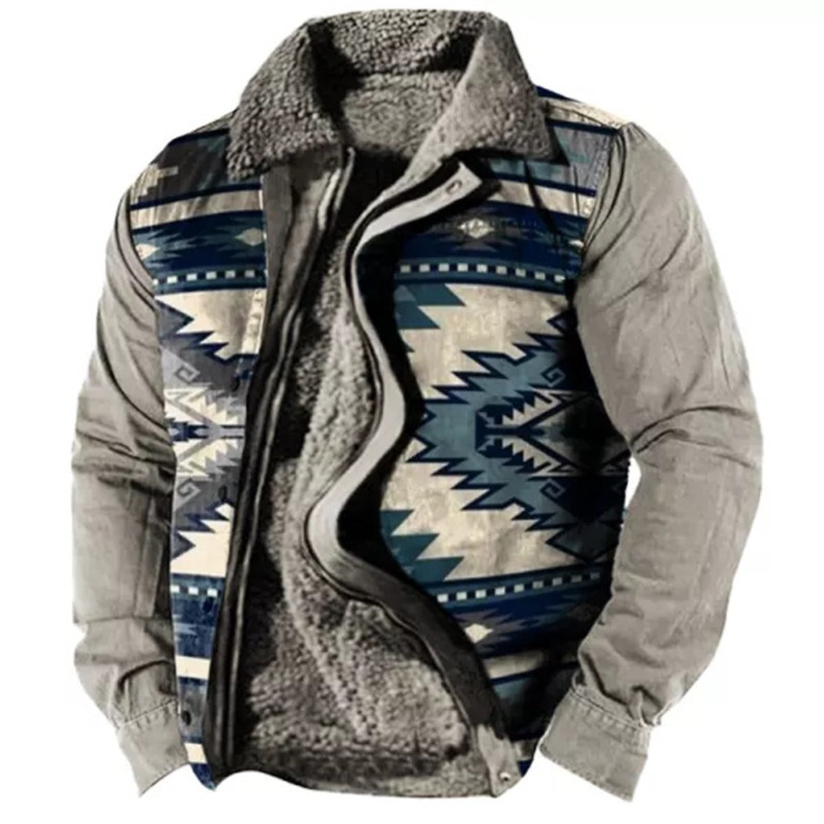 Herren Plus Size Casual Aztec Geometric Print Fleecejacke Streetwear Herbst Winter Loose Fit Mantel | TS-6594