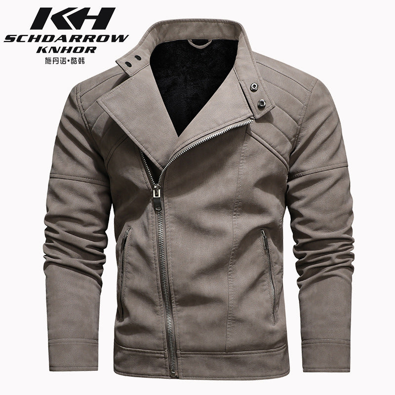 Herren PU-Lederjacke Gepolstertes Revers Schräges Revers Reißverschluss Koreanischer Stehkragen Jacke Blazer | KH-138