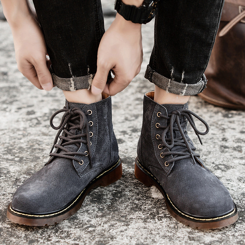 Britische Retro-Lederstiefeletten für Herren, modische Thermo-Outdoor-Schuhe | 8916
