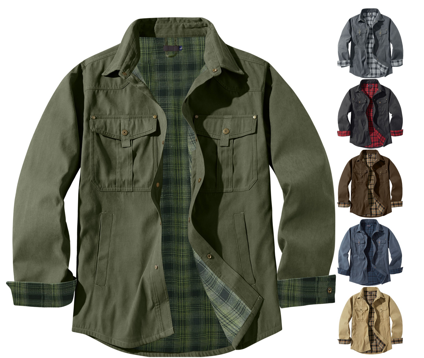 Herren Karojacke Langarm Button-Down Flanelljacke mit Taschen für Streetwear | 3268