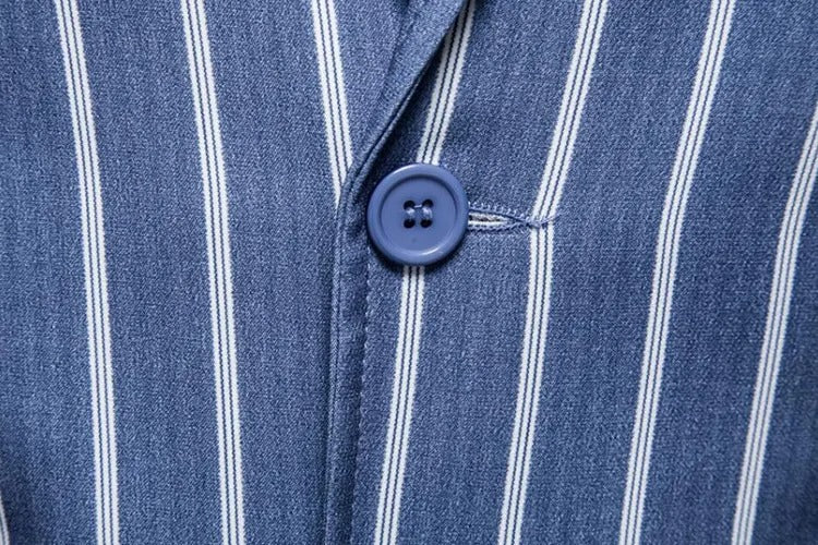 Herren Anzugjacken Blau Gestreift Zwei Knöpfe Party Business Formeller Blazer | 1812