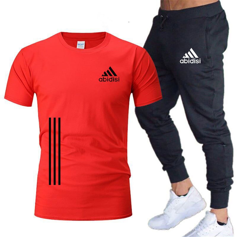 Herren Freizeit Sport Lauf 2 Stück Set Locker Groß T-Shirt & Hose Halbarm Hemden Hosen