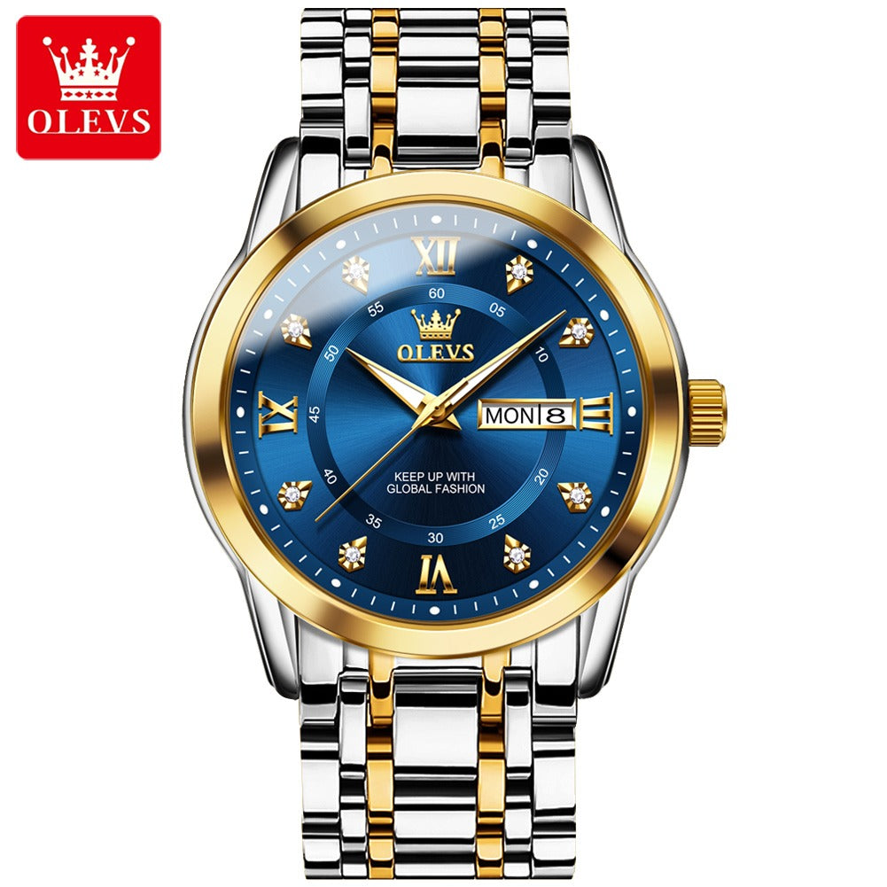 Luxuriöse Edelstahl-Quarzuhr für Herren, hochwertige Freizeit- und Business-Armbanduhr in Gold | 5513