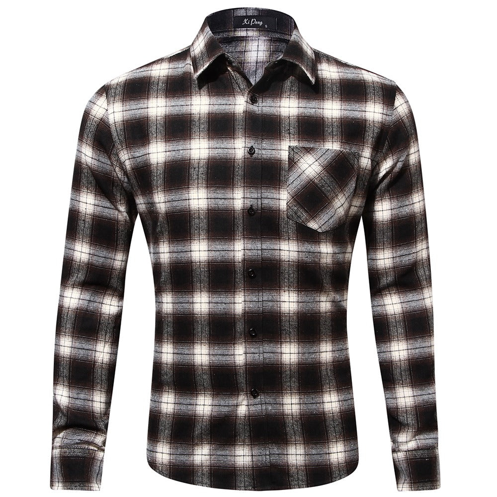 Herren Baumwollhemd mit Karomuster, langärmelig, Regular Fit, leger, Button-Down-Hemden | DTF10