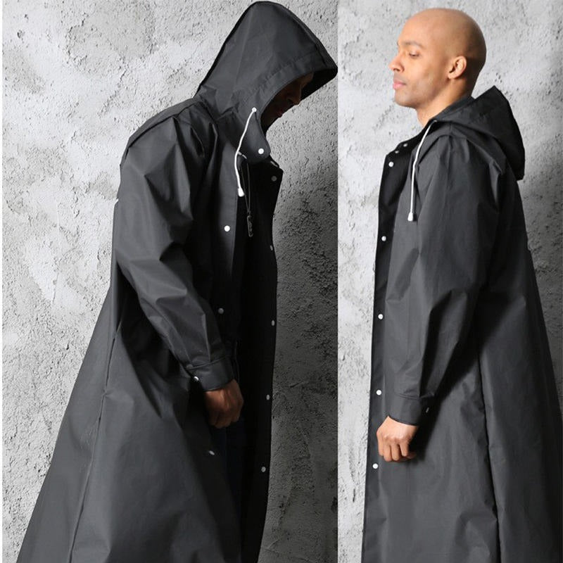 Herren-Regenmantel aus Polyester, wasserdicht, lange Regenjacke mit Kapuze, Outdoor-Wanderregenmantel | 1210