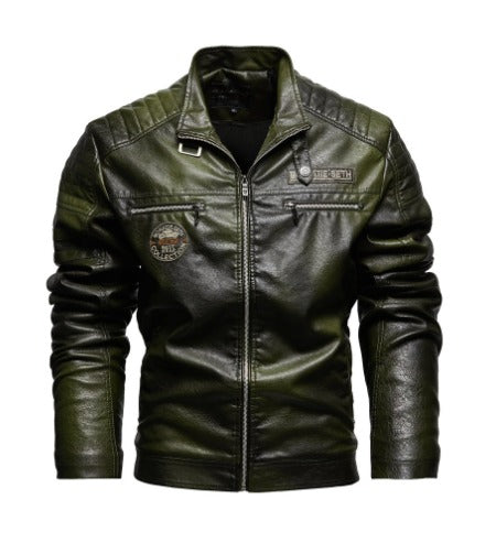 Herren Lederjacke Fleecefutter PU Ledermantel Übergröße Herren Revers Stickerei Blazer Jacke | 6693