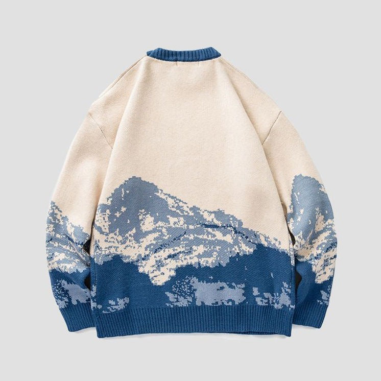 Herren Pullover Winter Schnee Berg Pullover O-Ausschnitt Lockerer Pullover Wolle Langarm Sweatshirt | 231026-7