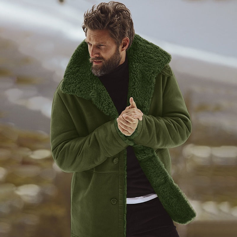 Herren Winter Warmer Pelz Trenchcoat Dicke Mittellange Jacke | B024