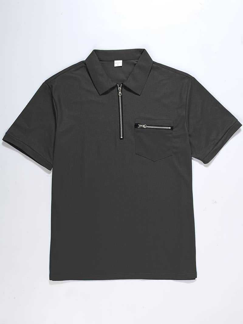 Herren Kurzarm T-Shirt mit Reverskragen Einfarbiges Freizeit-T-Shirt mit Viertelreißverschluss | FLS-4