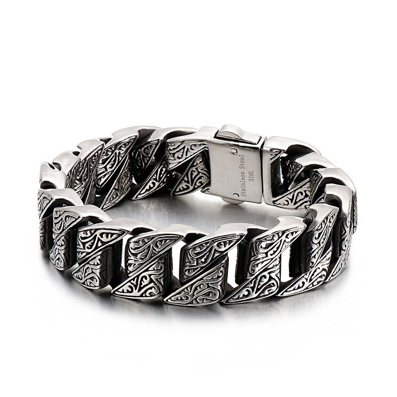 Herren Retro Titan Stahl Armband – Punk Rock Stil mit Schnappverschluss | KB123641-BDJX
