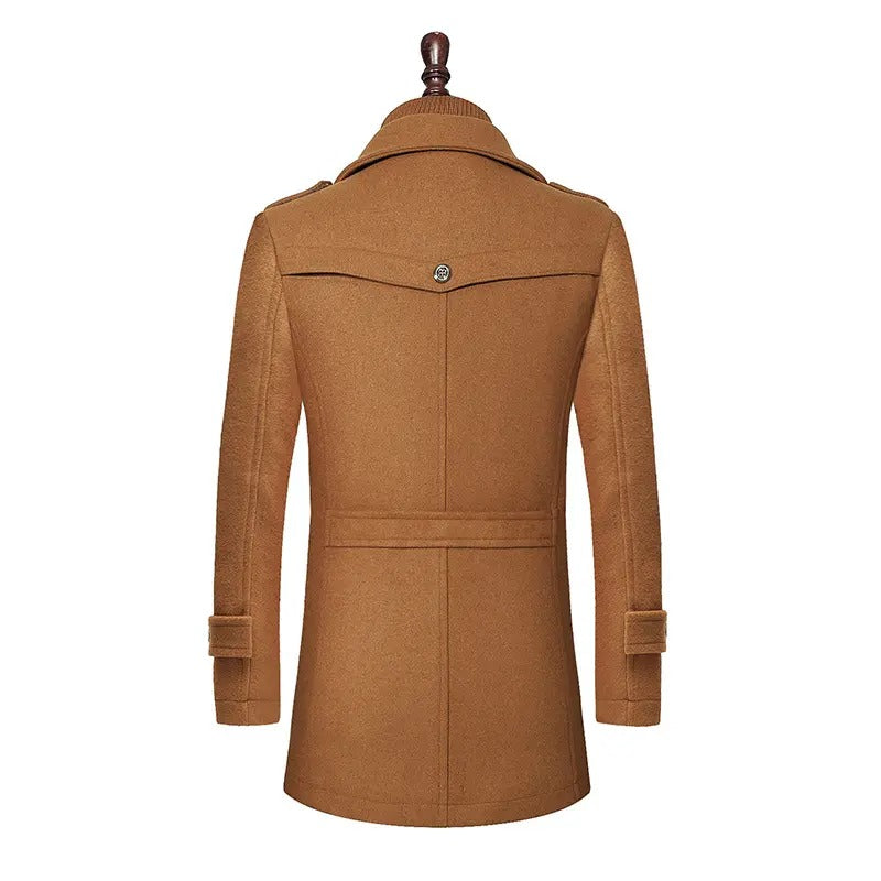 Herren Doppelkragen Wollmantel Warm Plus Size Langer Mantel Winddichter Trenchcoat | 1004
