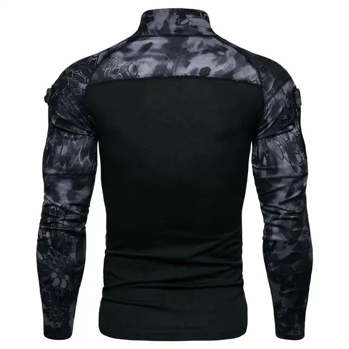 Herren Camouflage Stitching Casual T-Shirt Stehkragen Langarm Leichter Pullover | 1815-G11