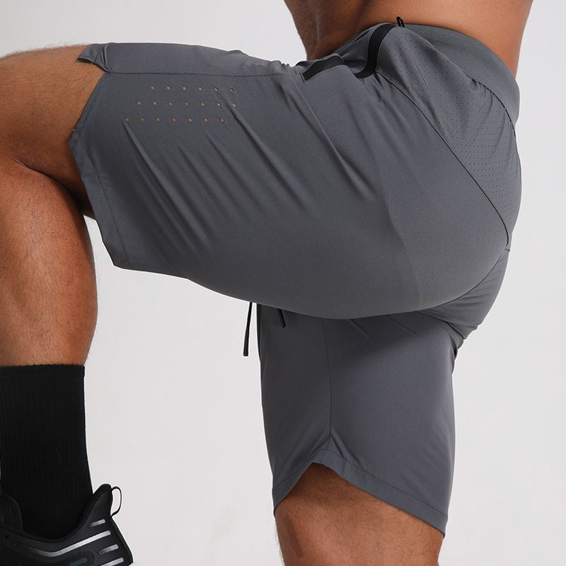 Herren Laufshorts Reißverschlusstaschen Seitlich geteilte Workout Atmungsaktive Gym Shorts | K04