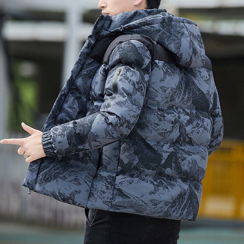 Herren Daunenjacke mit Kapuze, Camouflage, Freizeitmantel, verdickter Winterparka-Mantel | 2308