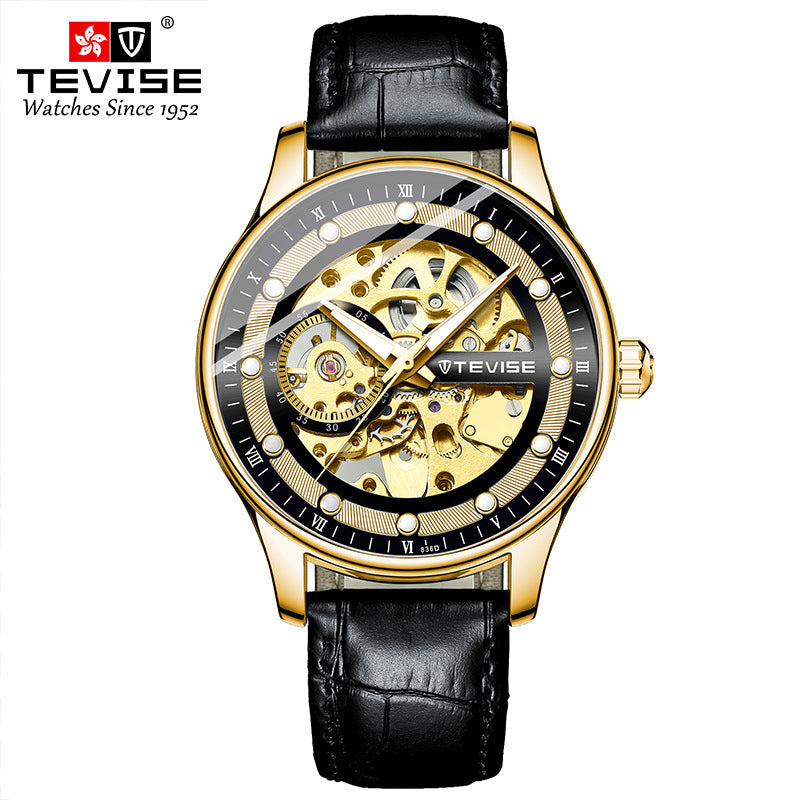 Herren Skelett Automatik Mechanische Uhr Lederarmband Uhr Top Armbanduhr | T836D