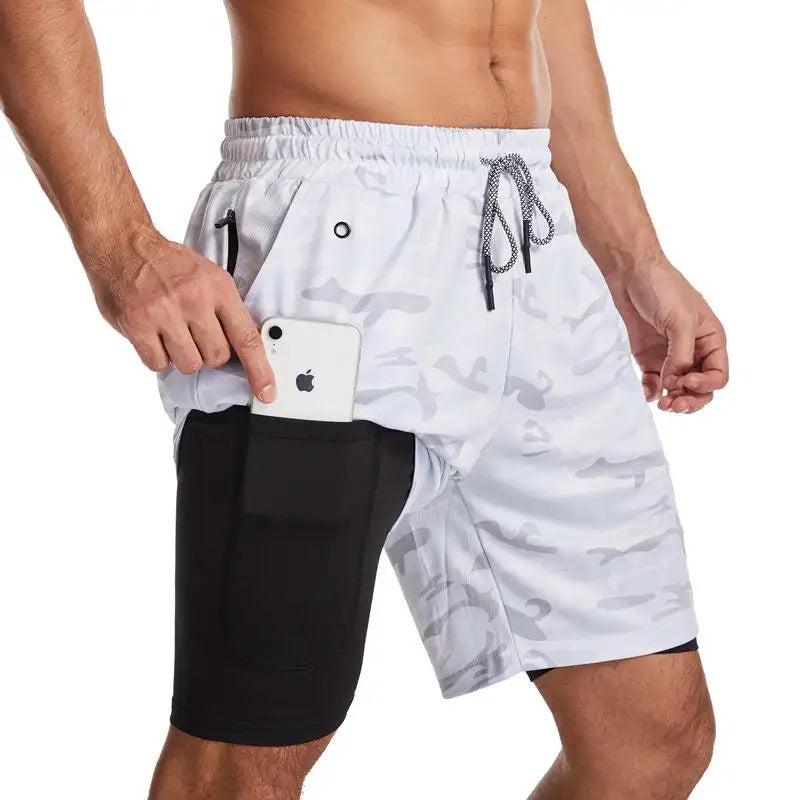 Zweilagige Sportshorts für Herren, schnelltrocknend, leicht dehnbar, Trainingshose | DK-871