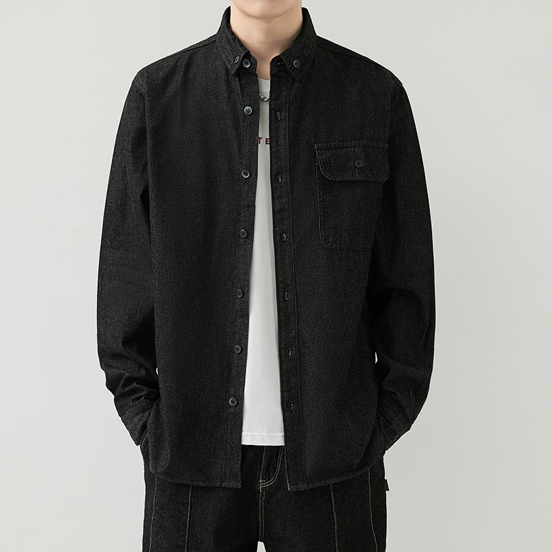 Herren Slim Fit Denim Langarmhemd Trendy Style Casual Arbeitsjacke Hemd | MT8003