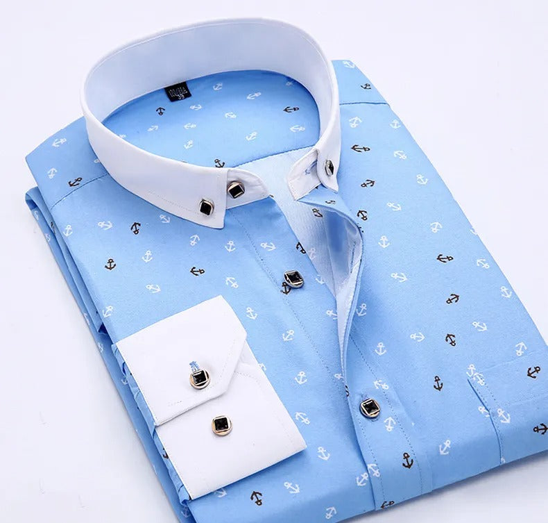 Hochwertiges, langärmliges Business-Hemd mit Button-Down-Karomuster aus Polyester | CY116